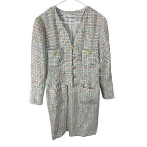 Jeannene Booher Multicolor Tweed Jacket Dress W/ Gold Buttons